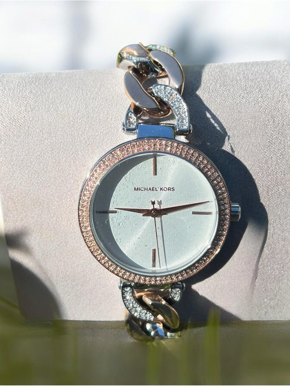Michael Kors Rose Gold and Silver Crystal-Accented Link Watch